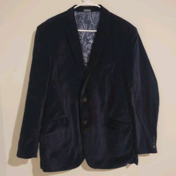 Madison Modern Fit Mens Size 44L Blue Velour Velvet Blazer Formal Prom Vamp - Picture 1 of 8